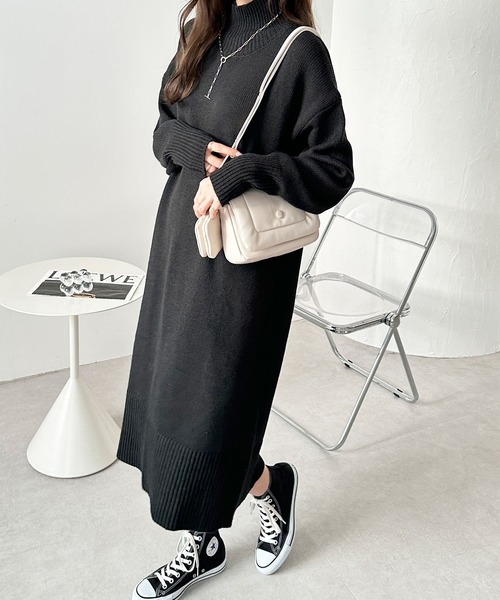 GeeRA（ジーラ）の「バックスリットタートルニットワンピース（ワンピース・レディース・ベージュ/ブラウン/グリーン/パープル/杢グレー/ブラック/ブルー/イエロー・SMALL/MEDIUM/LARGE/X-LARGE/XX-LARGE）」の21枚目の写真