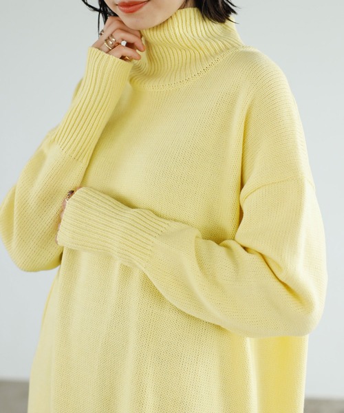 GeeRA（ジーラ）の「バックスリットタートルニットワンピース（ワンピース・レディース・ベージュ/ブラウン/グリーン/パープル/杢グレー/ブラック/ブルー/イエロー・SMALL/MEDIUM/LARGE/X-LARGE/XX-LARGE）」の15枚目の写真