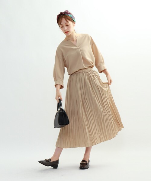 INDIVI - INDIVI  マシンウォッシュ　ブラウス　スカート　セットアップ　新品 INDIVI - INDIVI マシンウォッシュ ブラウス スカート
