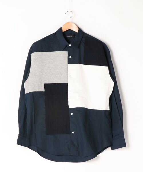 CRAFT STANDARD BOUTIQUE(クラフトスタンダードブティック)の「前身頃ニットパーツBIGシャツ*(シャツ/ブラウス・メンズ・グレー/ネイビー/オフホワイト・M/L)」の1枚目の写真