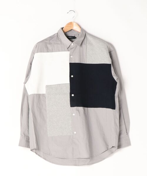 CRAFT STANDARD BOUTIQUE(クラフトスタンダードブティック)の「前身頃ニットパーツBIGシャツ*(シャツ/ブラウス・メンズ・グレー/ネイビー/オフホワイト・M/L)」の3枚目の写真