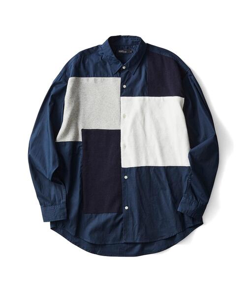 CRAFT STANDARD BOUTIQUE(クラフトスタンダードブティック)の「前身頃ニットパーツBIGシャツ*(シャツ/ブラウス・メンズ・グレー/ネイビー/オフホワイト・M/L)」の6枚目の写真