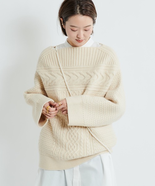 DouDou（ドゥドゥ）の「ケーブルオフタートルチュニック（ニット/セーター・レディース・オフホワイト/ブラック/ベージュ・FREE）」の12枚目の写真