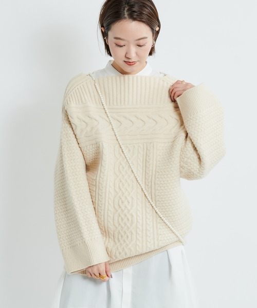 DouDou（ドゥドゥ）の「ケーブルオフタートルチュニック（ニット/セーター・レディース・オフホワイト/ブラック/ベージュ・FREE）」の13枚目の写真