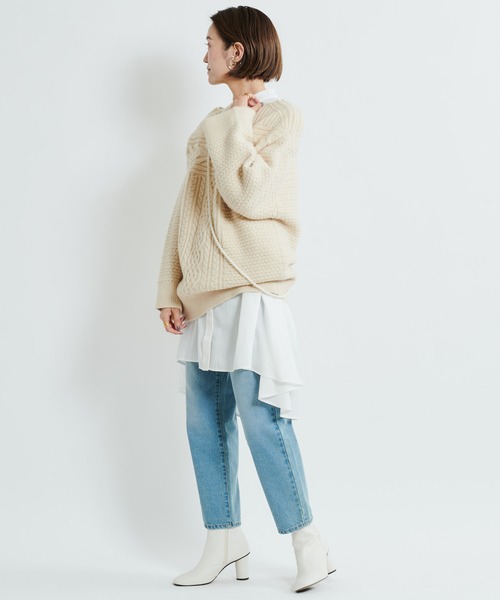 DouDou（ドゥドゥ）の「ケーブルオフタートルチュニック（ニット/セーター・レディース・オフホワイト/ブラック/ベージュ・FREE）」の8枚目の写真