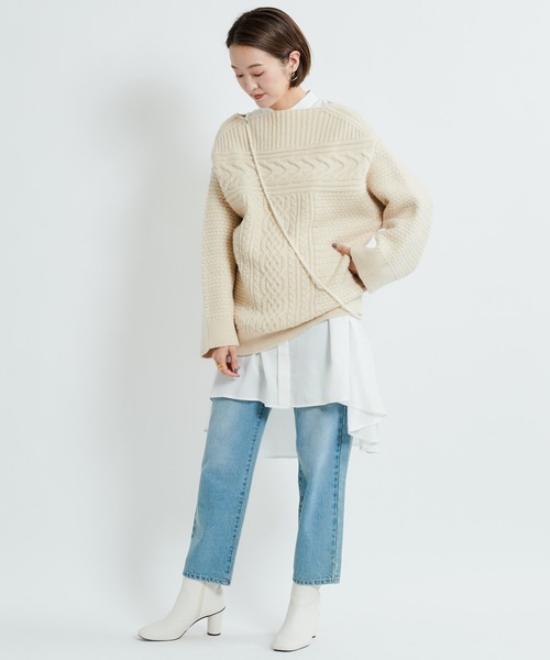 DouDou（ドゥドゥ）の「ケーブルオフタートルチュニック（ニット/セーター・レディース・オフホワイト/ブラック/ベージュ・FREE）」の9枚目の写真