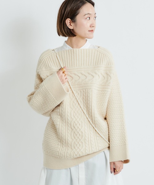 DouDou（ドゥドゥ）の「ケーブルオフタートルチュニック（ニット/セーター・レディース・オフホワイト/ブラック/ベージュ・FREE）」の11枚目の写真