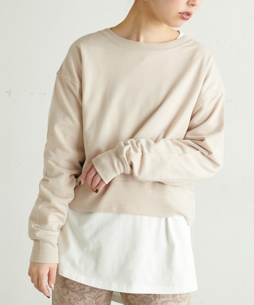 natural couture(ナチュラルクチュール)の「【WEB限定】ショート丈裏毛Tシャツレイヤードトップス(Tシャツ/カットソー・レディース・ブラック/ベージュ/ブラウン/カーキ・FREE)」の3枚目の写真