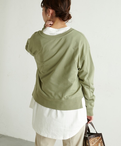 natural couture(ナチュラルクチュール)の「【WEB限定】ショート丈裏毛Tシャツレイヤードトップス(Tシャツ/カットソー・レディース・ブラック/ベージュ/ブラウン/カーキ・FREE)」の4枚目の写真