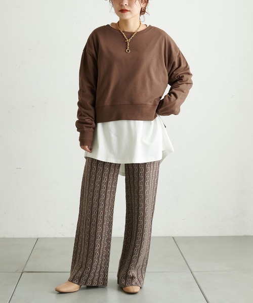 natural couture(ナチュラルクチュール)の「【WEB限定】ショート丈裏毛Tシャツレイヤードトップス(Tシャツ/カットソー・レディース・ブラック/ベージュ/ブラウン/カーキ・FREE)」の9枚目の写真