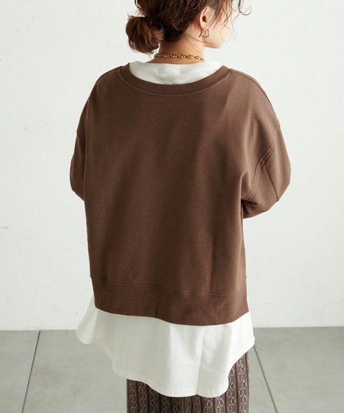 natural couture(ナチュラルクチュール)の「【WEB限定】ショート丈裏毛Tシャツレイヤードトップス(Tシャツ/カットソー・レディース・ブラック/ベージュ/ブラウン/カーキ・FREE)」の8枚目の写真