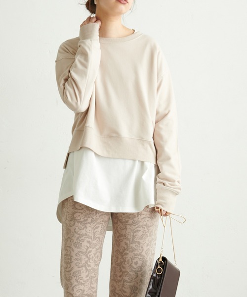 natural couture(ナチュラルクチュール)の「【WEB限定】ショート丈裏毛Tシャツレイヤードトップス(Tシャツ/カットソー・レディース・ブラック/ベージュ/ブラウン/カーキ・FREE)」の12枚目の写真