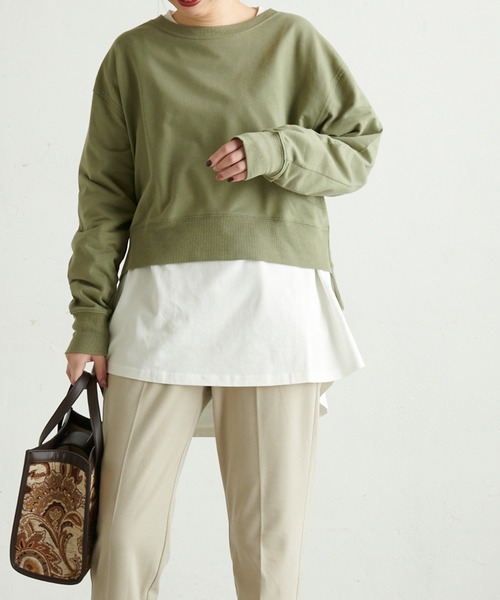 natural couture(ナチュラルクチュール)の「【WEB限定】ショート丈裏毛Tシャツレイヤードトップス(Tシャツ/カットソー・レディース・ブラック/ベージュ/ブラウン/カーキ・FREE)」の15枚目の写真