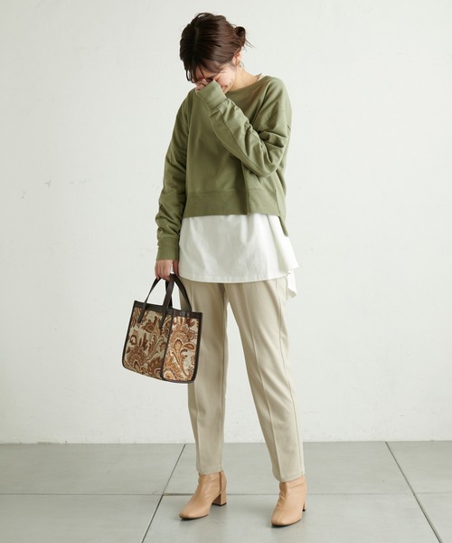 natural couture(ナチュラルクチュール)の「【WEB限定】ショート丈裏毛Tシャツレイヤードトップス(Tシャツ/カットソー・レディース・ブラック/ベージュ/ブラウン/カーキ・FREE)」の16枚目の写真