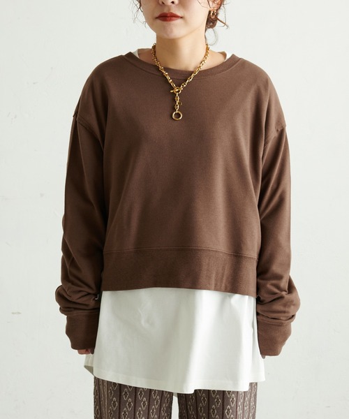 natural couture(ナチュラルクチュール)の「【WEB限定】ショート丈裏毛Tシャツレイヤードトップス(Tシャツ/カットソー・レディース・ブラック/ベージュ/ブラウン/カーキ・FREE)」の17枚目の写真