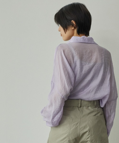 ECRIRE(エクリール)の「オープンカラーシアーシャツ(シャツ/ブラウス・レディース・オフホワイト/イエロー/ライトグリーン/ラベンダー・フリー)」の11枚目の写真