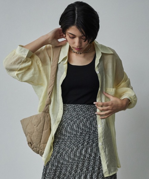 ECRIRE(エクリール)の「オープンカラーシアーシャツ(シャツ/ブラウス・レディース・オフホワイト/イエロー/ライトグリーン/ラベンダー・フリー)」の14枚目の写真