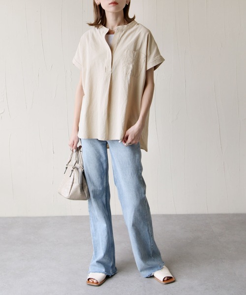 Chillfar（チルファー）の「スリットネックフレンチスリーブブラウス（シャツ/ブラウス・レディース・ベージュ/キャメル/チャコール・MEDIUM/LARGE）」の16枚目の写真