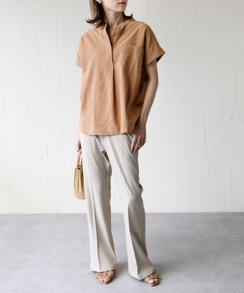 Chillfar（チルファー）の「スリットネックフレンチスリーブブラウス（シャツ/ブラウス・レディース・ベージュ/キャメル/チャコール・MEDIUM/LARGE）」の20枚目の写真