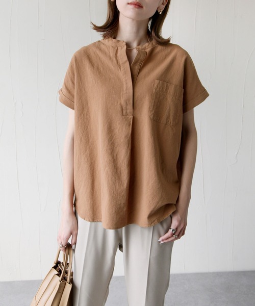 Chillfar（チルファー）の「スリットネックフレンチスリーブブラウス（シャツ/ブラウス・レディース・ベージュ/キャメル/チャコール・MEDIUM/LARGE）」の21枚目の写真