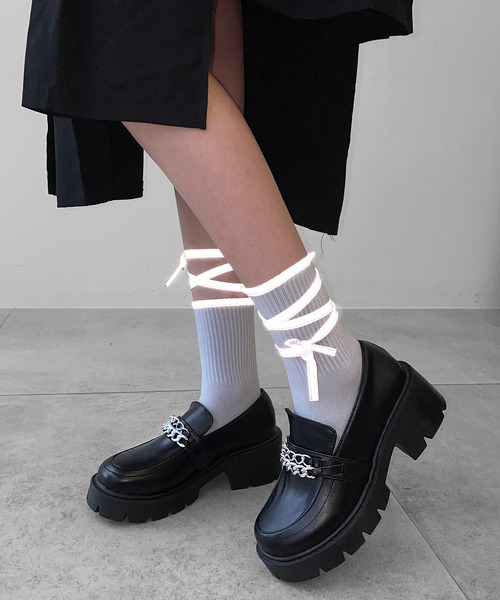 minsobi（ミンソビ）の「マルチストラップファッションソックス  ストラップ靴下　リフレクターソックス（ソックス/靴下・レディース・ホワイト/ブラック/グレー・FREE）」の19枚目の写真