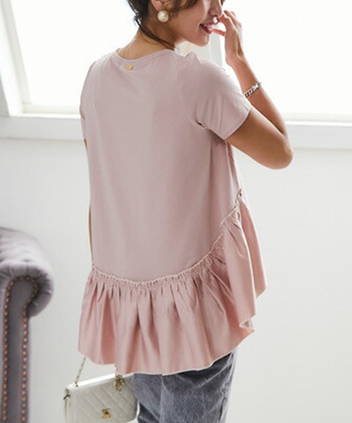 M y u(ミュー)の「フリル半袖Tシャツ【otona MYU】(Tシャツ/カットソー・レディース・スモークピンク/ホワイト/ブラック・FREE)」の1枚目の写真