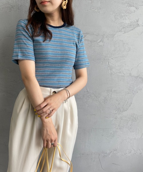 MILLER（ミラー）の「[MILLER/ミラー] ボーダー クルーネックリブTシャツ（Tシャツ/カットソー・レディース・ブラウン/ブルー/グリーン/ブルー系その他/オレンジ/グリーン系その他・F）」の5枚目の写真