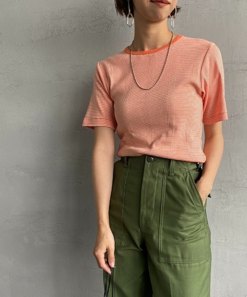 MILLER（ミラー）の「[MILLER/ミラー] ボーダー クルーネックリブTシャツ（Tシャツ/カットソー・レディース・ブラウン/ブルー/グリーン/ブルー系その他/オレンジ/グリーン系その他・F）」の6枚目の写真