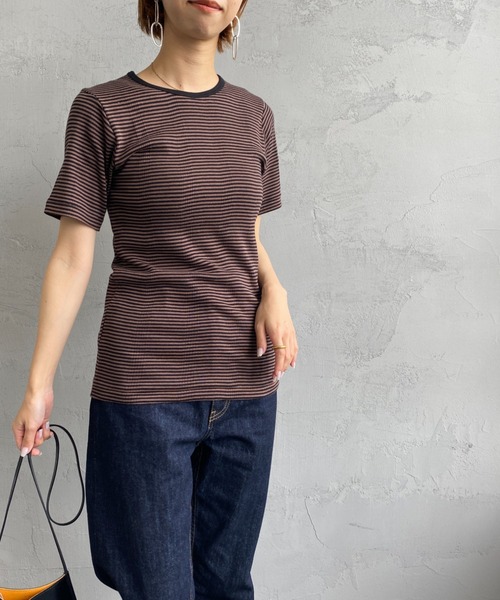 MILLER（ミラー）の「[MILLER/ミラー] ボーダー クルーネックリブTシャツ（Tシャツ/カットソー・レディース・ブラウン/ブルー/グリーン/ブルー系その他/オレンジ/グリーン系その他・F）」の14枚目の写真