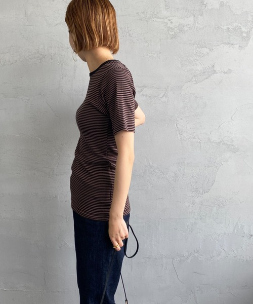 MILLER（ミラー）の「[MILLER/ミラー] ボーダー クルーネックリブTシャツ（Tシャツ/カットソー・レディース・ブラウン/ブルー/グリーン/ブルー系その他/オレンジ/グリーン系その他・F）」の15枚目の写真