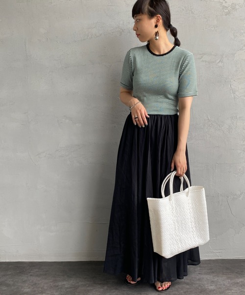 MILLER（ミラー）の「[MILLER/ミラー] ボーダー クルーネックリブTシャツ（Tシャツ/カットソー・レディース・ブラウン/ブルー/グリーン/ブルー系その他/オレンジ/グリーン系その他・F）」の8枚目の写真