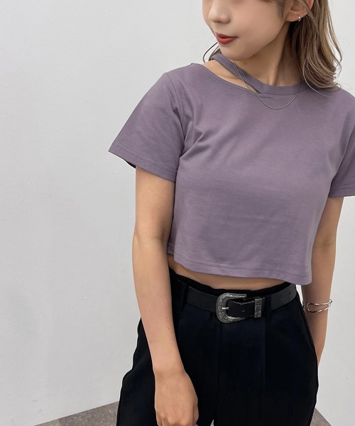 apres jour mignon（アプレジュールミニョン）の「カッティングトップス【ZOZOTOWN限定アイテム】（Tシャツ/カットソー・レディース・オフホワイト/ブラック/パープル・フリー）」の3枚目の写真