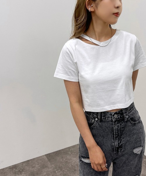 apres jour mignon（アプレジュールミニョン）の「カッティングトップス【ZOZOTOWN限定アイテム】（Tシャツ/カットソー・レディース・オフホワイト/ブラック/パープル・フリー）」の5枚目の写真