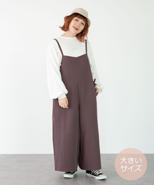 SLURR(スラ―)の「【ラ・ファーファ9月号掲載】<大きいサイズ>サイドレースアップサロペット(サロペット/オーバーオール・レディース・ブラック/チョコ/その他8・L)」の3枚目の写真