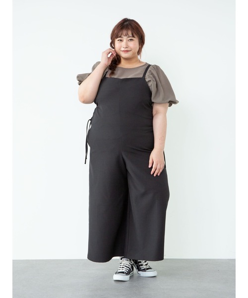 SLURR(スラ―)の「【ラ・ファーファ9月号掲載】<大きいサイズ>サイドレースアップサロペット(サロペット/オーバーオール・レディース・ブラック/チョコ/その他8・L)」の8枚目の写真