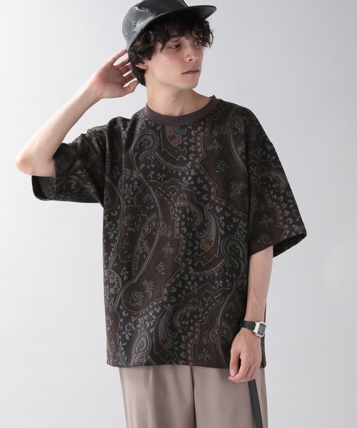 RAGEBLUE(レイジブルー)の「ペイズリー柄/ジャガードTシャツ/957483(Tシャツ/カットソー・メンズ・ブラック/ダークブラウン・MEDIUM/LARGE)」の7枚目の写真