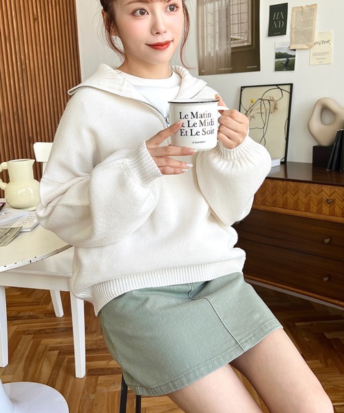 moment+（モーメントプラス）の「【累計販売枚数2万枚突破！】ヘビーツイル＆デニム ミニスカート（デニムスカート・レディース・アイボリー/オフホワイト/ブラウン/グレイッシュベージュ/ブラック/インディゴブルー/サックスブルー/ブラック系その他/カーキ・S/L/M）」の13枚目の写真