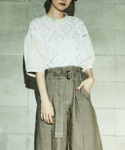 alcali(アルカリ)の「レース切替ショートトップス(Tシャツ/カットソー・レディース・キャメル/オフホワイト/ブラック・FREE)」の7枚目の写真