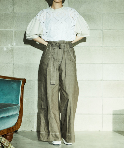 alcali(アルカリ)の「レース切替ショートトップス(Tシャツ/カットソー・レディース・キャメル/オフホワイト/ブラック・FREE)」の10枚目の写真