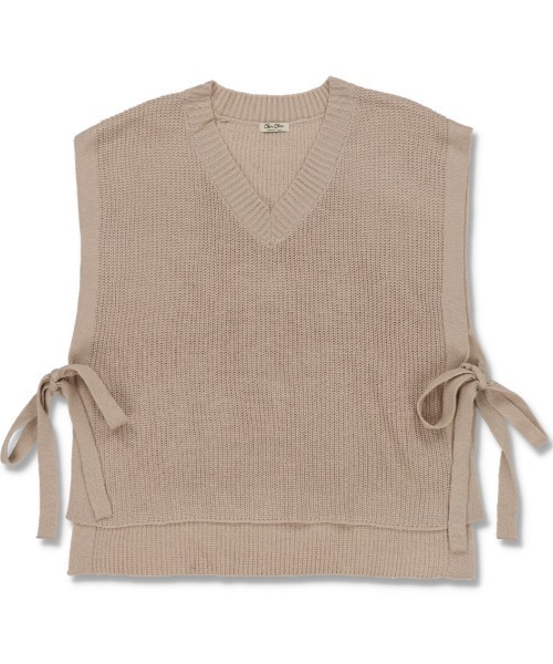 SPINNS（スピンズ）の「サイドリボン Vネック アクリルニットベスト（ベスト・レディース・ブラック/ダークグリーン/ベージュ/グレー・ONESIZE）」の3枚目の写真