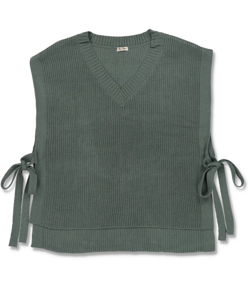 SPINNS（スピンズ）の「サイドリボン Vネック アクリルニットベスト（ベスト・レディース・ブラック/ダークグリーン/ベージュ/グレー・ONESIZE）」の14枚目の写真