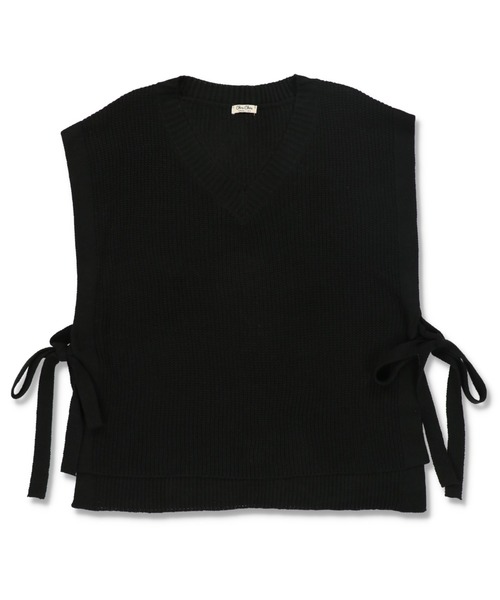 SPINNS（スピンズ）の「サイドリボン Vネック アクリルニットベスト（ベスト・レディース・ブラック/ダークグリーン/ベージュ/グレー・ONESIZE）」の10枚目の写真