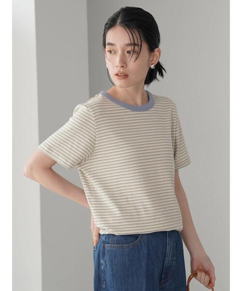 AMERICAN HOLIC（アメリカンホリック）の「マルチボーダーカットクルーネックカットプルオーバー（Tシャツ/カットソー・レディース・ブルー/カーキ・M/L）」の4枚目の写真