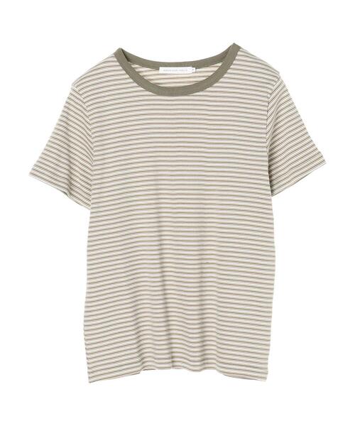 AMERICAN HOLIC（アメリカンホリック）の「マルチボーダーカットクルーネックカットプルオーバー（Tシャツ/カットソー・レディース・ブルー/カーキ・M/L）」の8枚目の写真