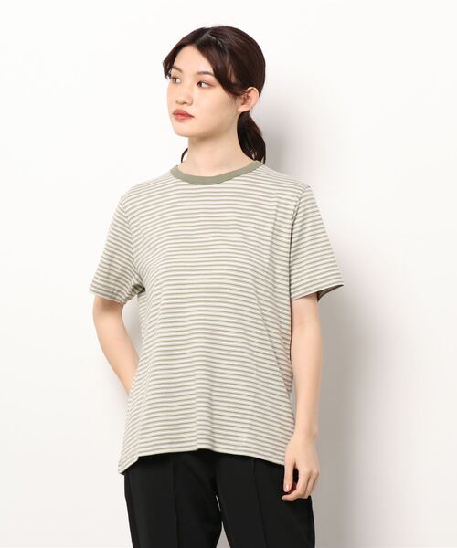 AMERICAN HOLIC（アメリカンホリック）の「マルチボーダーカットクルーネックカットプルオーバー（Tシャツ/カットソー・レディース・ブルー/カーキ・M/L）」の6枚目の写真