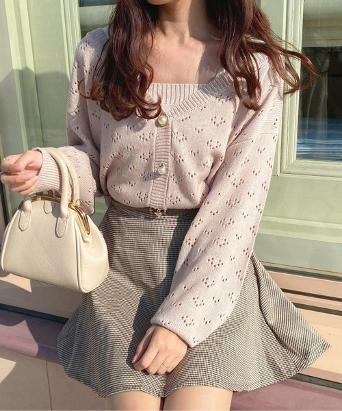 apres jour（アプレジュール）の「透かしカーデ＋キャミSET【ZOZOTOWN限定アイテム】（カーディガン/ボレロ・レディース・アイボリー/ライトピンク/モカ・X-LARGE/フリー）」の3枚目の写真