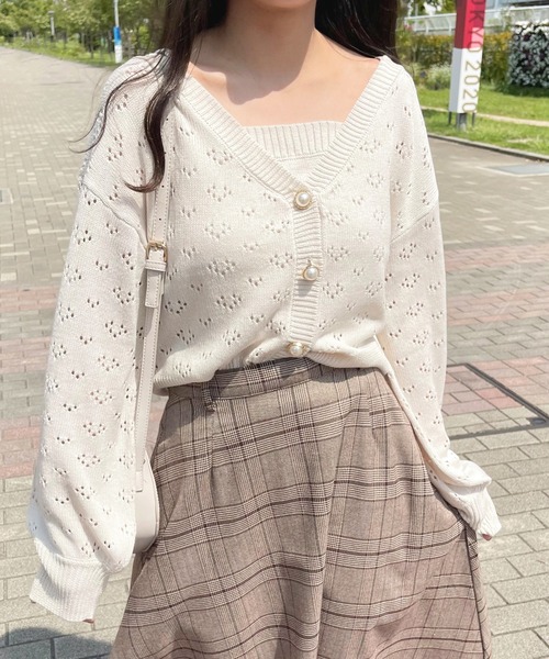 apres jour（アプレジュール）の「透かしカーデ＋キャミSET【ZOZOTOWN限定アイテム】（カーディガン/ボレロ・レディース・アイボリー/ライトピンク/モカ・X-LARGE/フリー）」の4枚目の写真