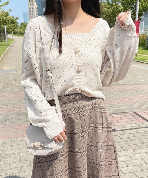 apres jour（アプレジュール）の「透かしカーデ＋キャミSET【ZOZOTOWN限定アイテム】（カーディガン/ボレロ・レディース・アイボリー/ライトピンク/モカ・X-LARGE/フリー）」の5枚目の写真