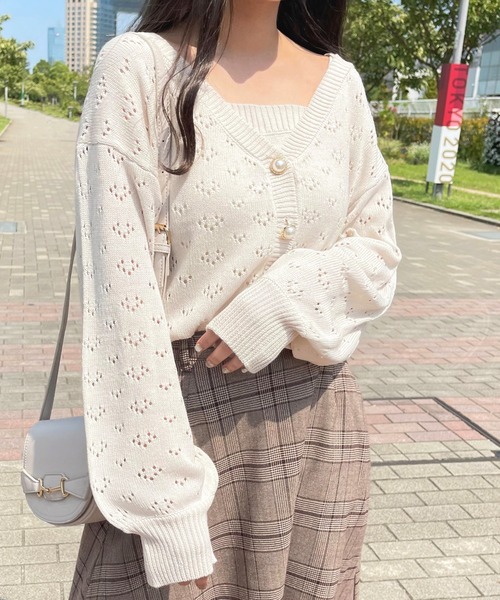 apres jour（アプレジュール）の「透かしカーデ＋キャミSET【ZOZOTOWN限定アイテム】（カーディガン/ボレロ・レディース・アイボリー/ライトピンク/モカ・X-LARGE/フリー）」の6枚目の写真