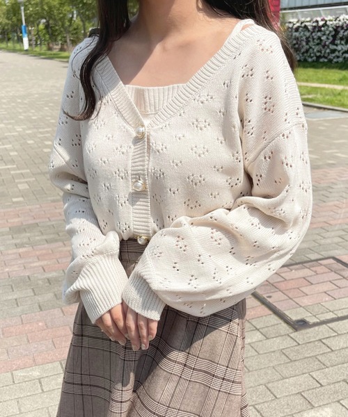 apres jour（アプレジュール）の「透かしカーデ＋キャミSET【ZOZOTOWN限定アイテム】（カーディガン/ボレロ・レディース・アイボリー/ライトピンク/モカ・X-LARGE/フリー）」の8枚目の写真